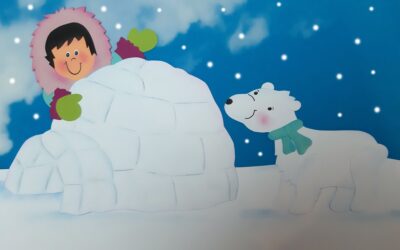 Eskimo beim Bau eines Iglu