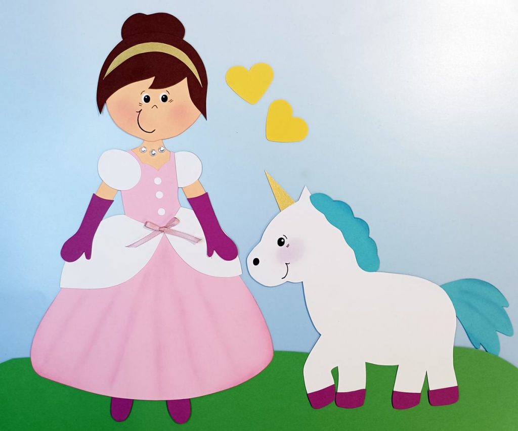 Prinzessin mit Einhorn aus Bastelpapier