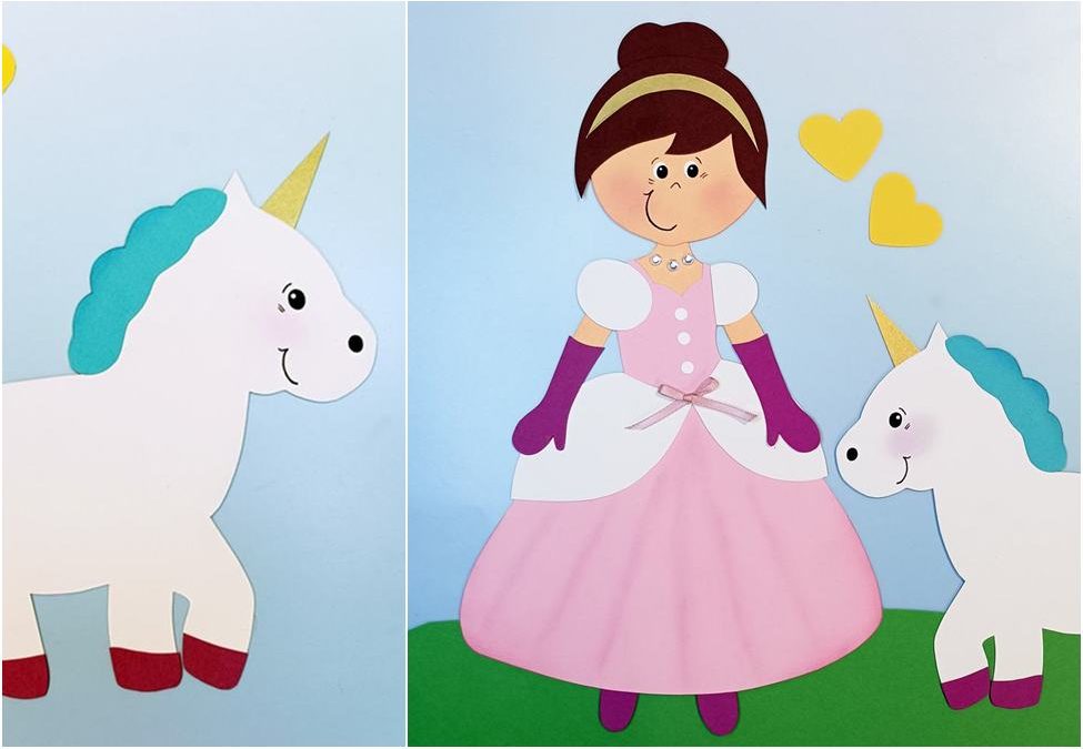 Prinzessin mit Einhorn aus Bastelpapier