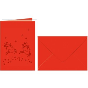 Grußkarten "gelasert" Rentier rubinrot - 5 Karten