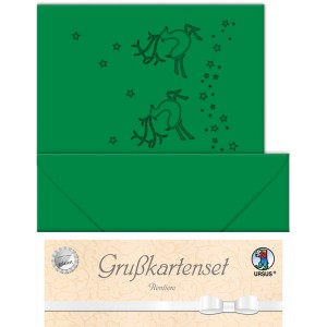 Grußkarten "gelasert" Rentier tannengrün - 5 Karten
