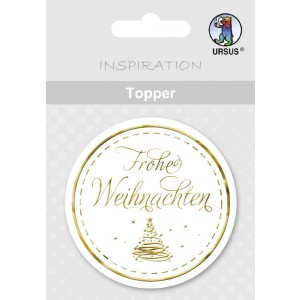 Topper "Frohe Weihnachten" weiß/gold - Motiv 12